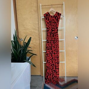 Plenty by Tracey Reese Fabiona Red & Black Floral Maxi Dress, Anthropologie XS